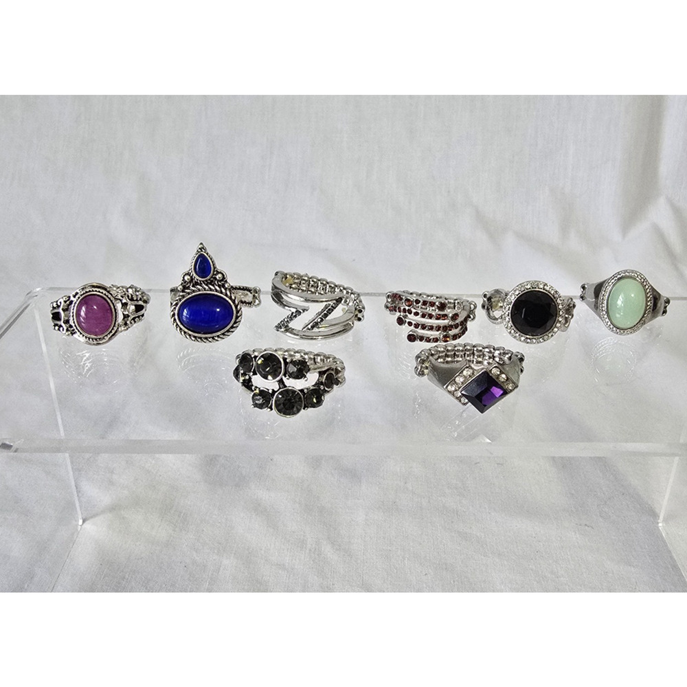 Fashion Stretch Gemstone Rings 8 Piece Bundle Deal Women's 8 to 9